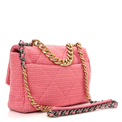 Chanel Metallic Tweed Quilted Large Chanel 19 Flap Pink 3 of 11
