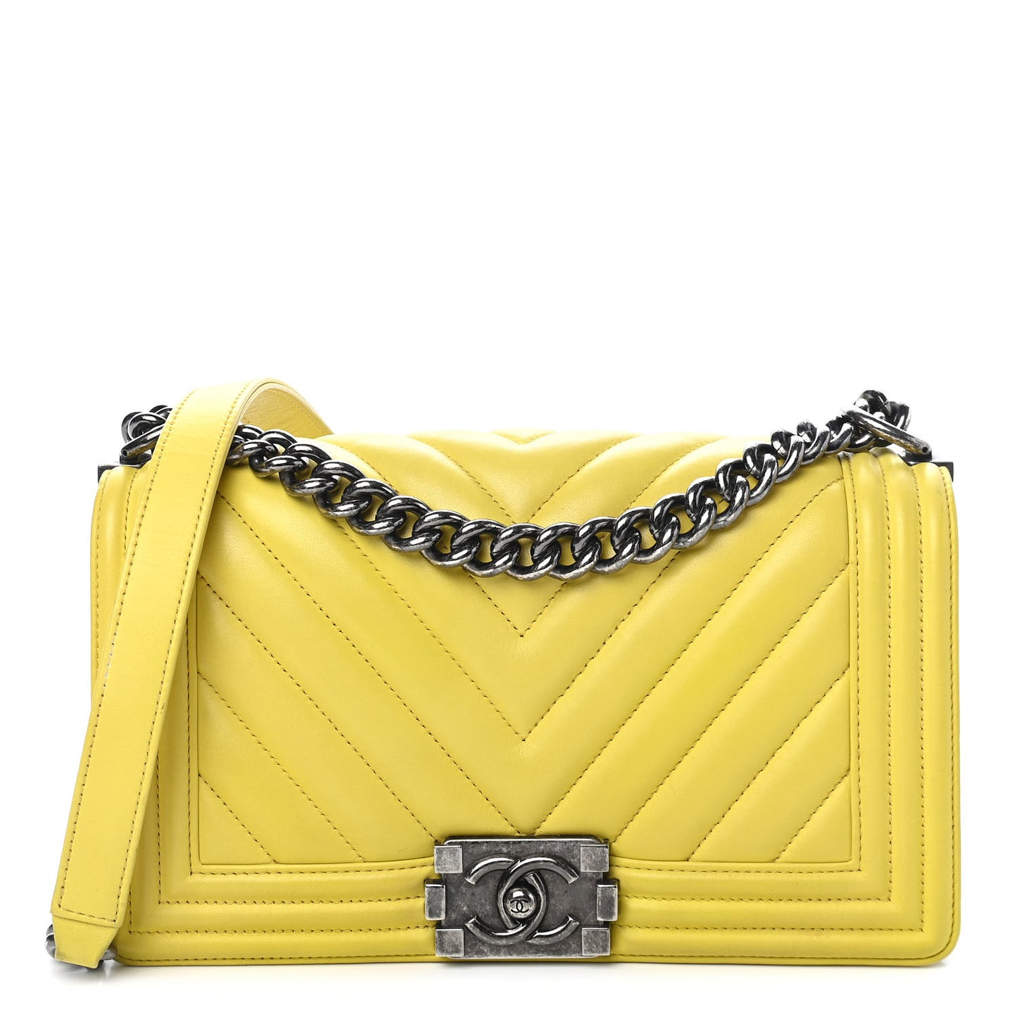 Calfskin Chevron Quilted Medium Boy Flap Yellow