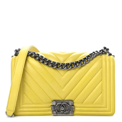 Chanel Calfskin Chevron Quilted Medium Boy Flap Yellow 1 of 9