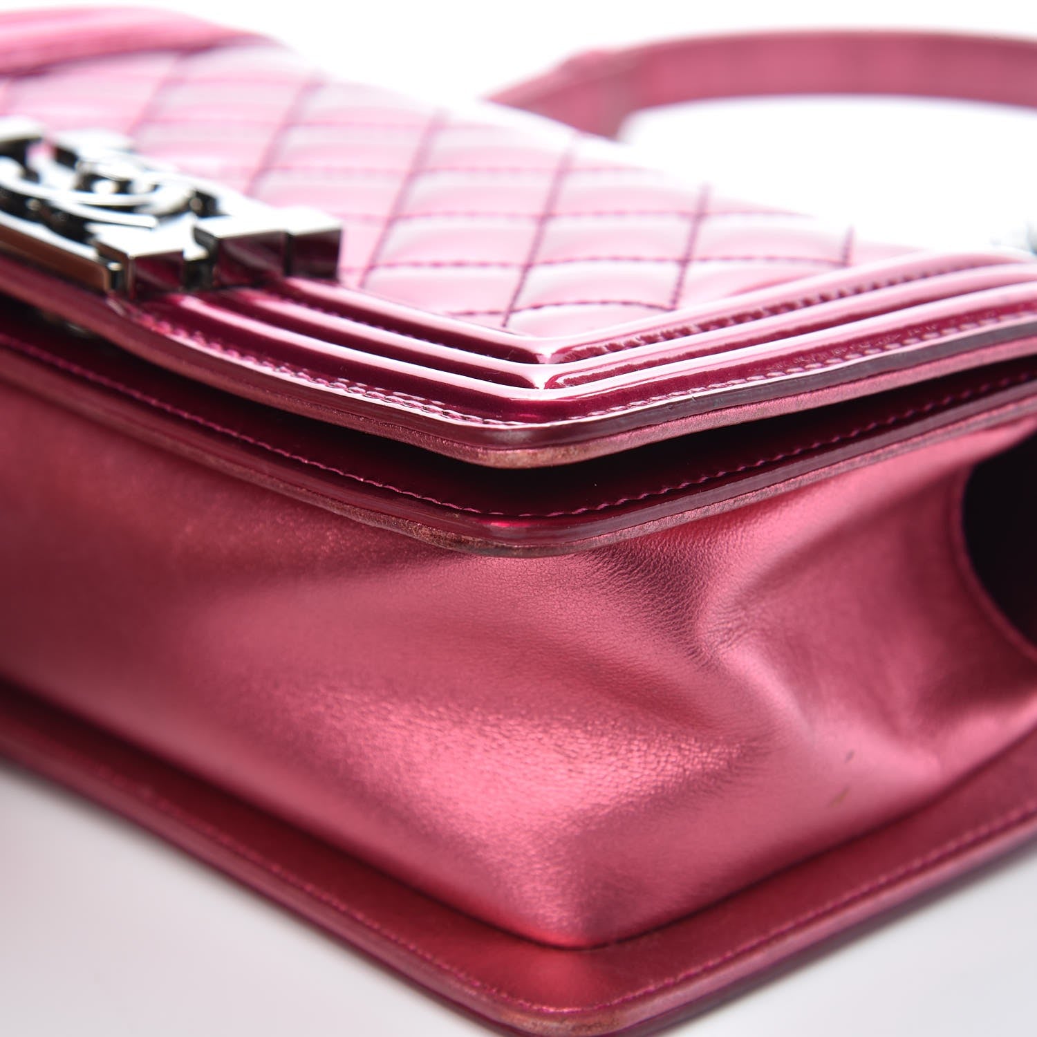 Chanel Metallic Patent Calfskin Quilted Small Boy Flap Pink 15 of 17