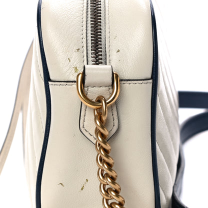 Gucci Vintage Effect Calfskin Matelasse Diagonal Small Torchon GG Marmont Chain Shoulder Bag Mystic White Blue Agata 15 of 17