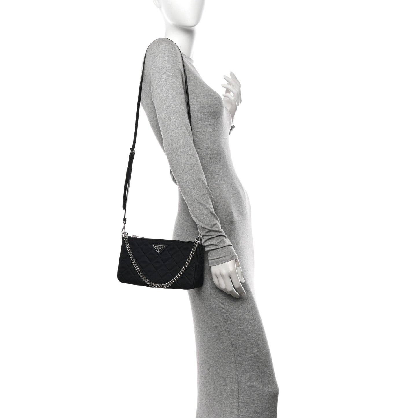 Nylon Tessuto Impuntu Quilted Crossbody Bag Black