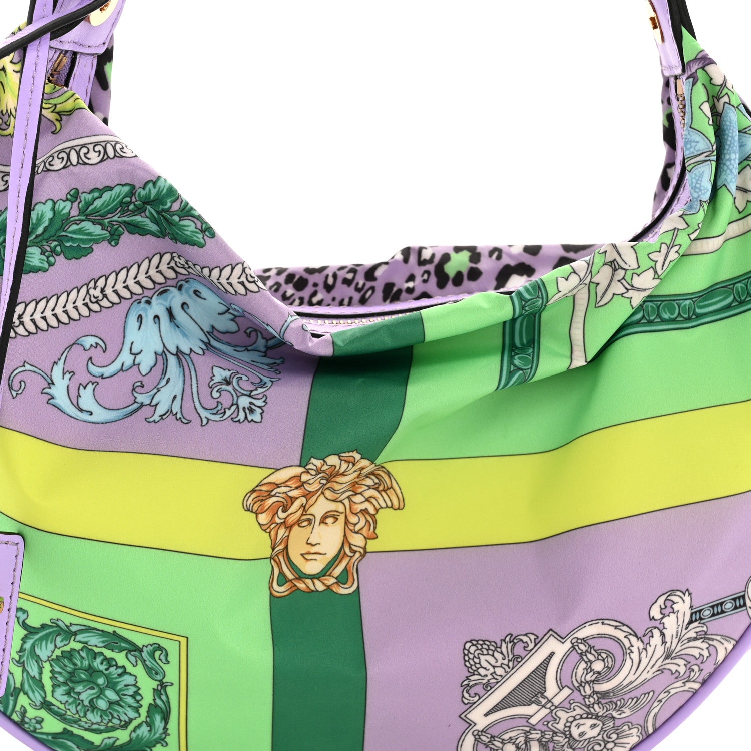 Versace Nylon Calfskin Barocco Mosaic Print Hobo Bag Jacaranda Multicolor 8 of 11