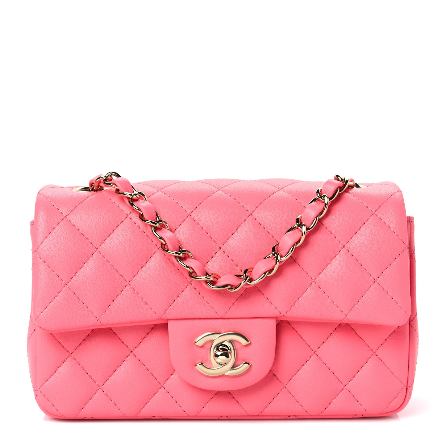 Lambskin Quilted Mini Rectangular Flap Pink