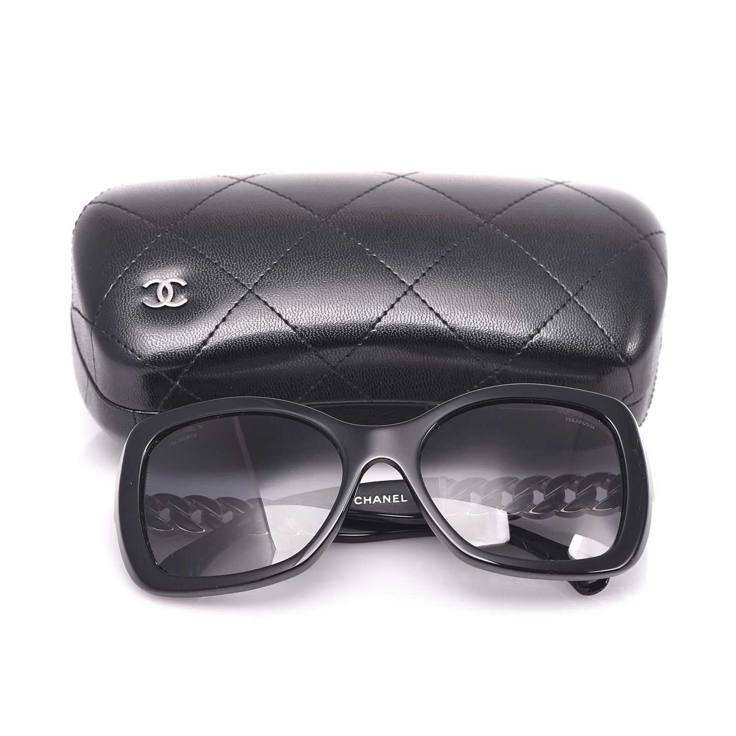 Acetate Metal Polarized Chain Square Sunglasses 5305 Black