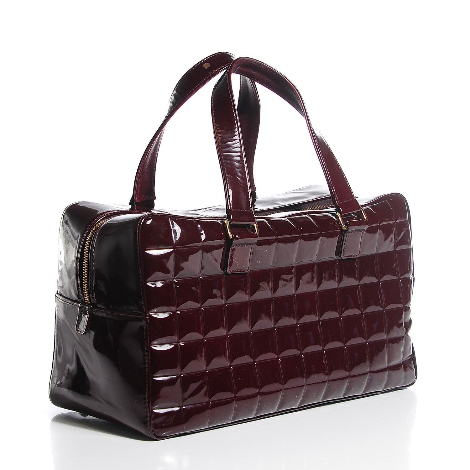 Chanel Patent Quilted Chocolate Bar Bowler Burgundy 3 of 8