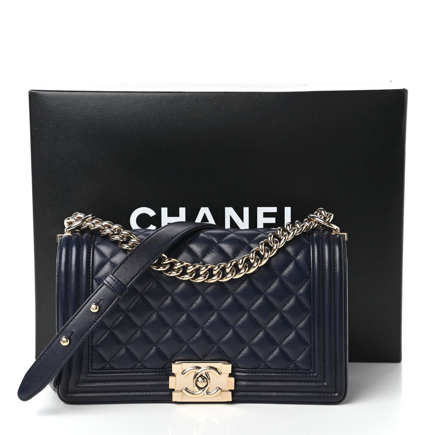 Lambskin Quilted Medium Boy Flap Dark Navy