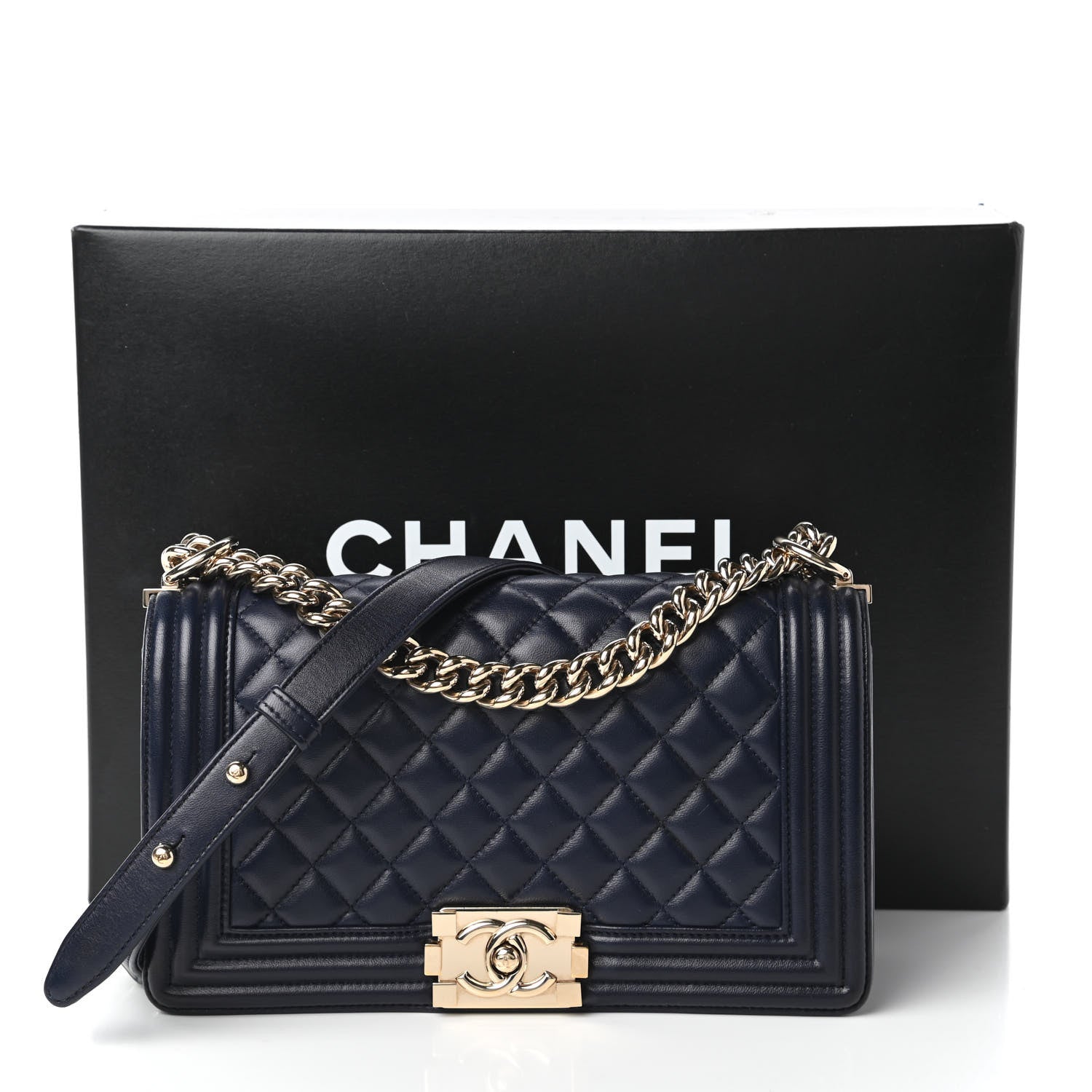 Chanel Lambskin Quilted Medium Boy Flap Dark Navy 11 of 11