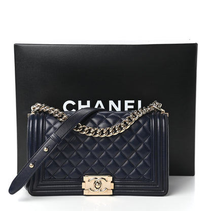 Chanel Lambskin Quilted Medium Boy Flap Dark Navy 11 of 11