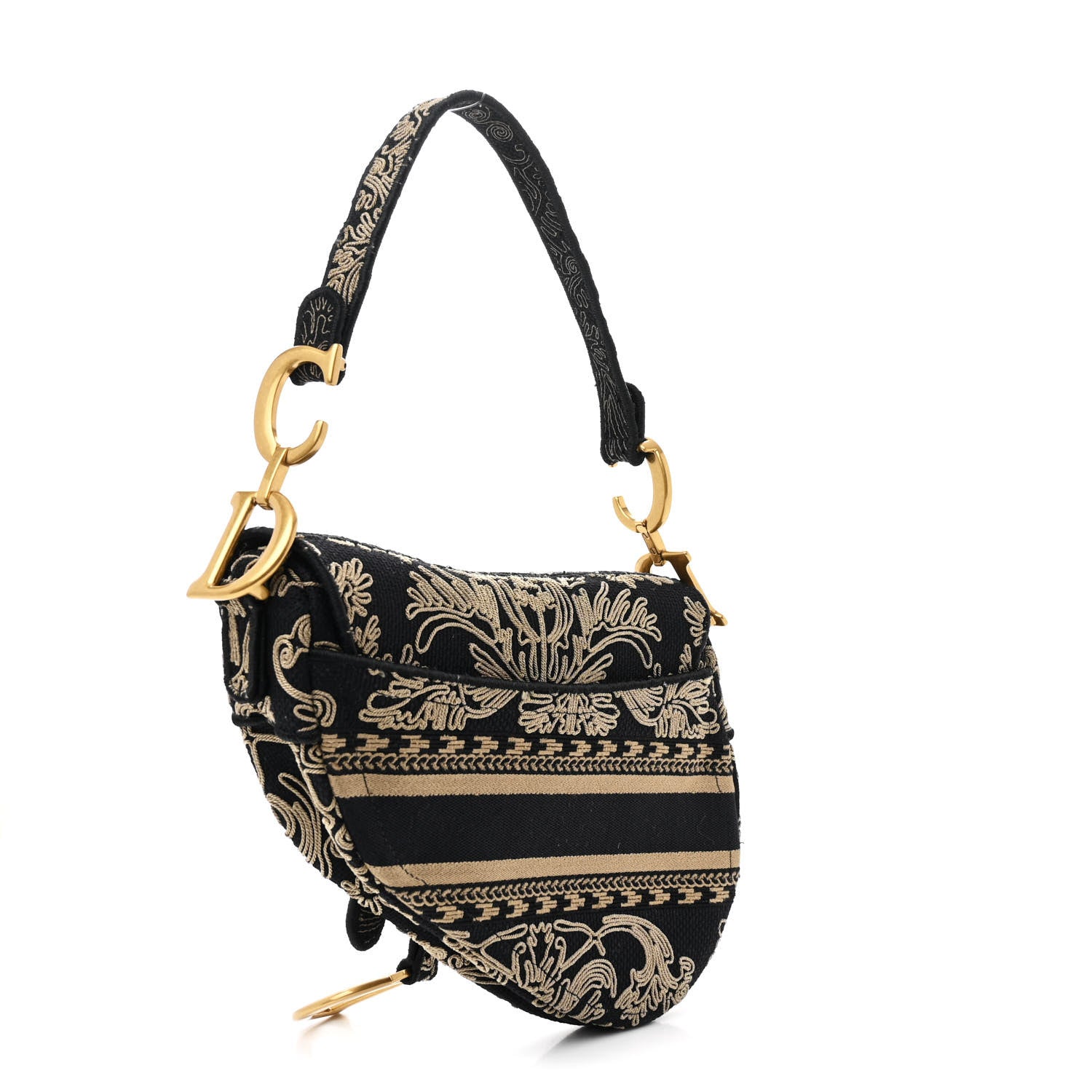 Christian Dior Canvas Embroidered Ornamental Cornely Saddle Bag Black Beige 3 of 12