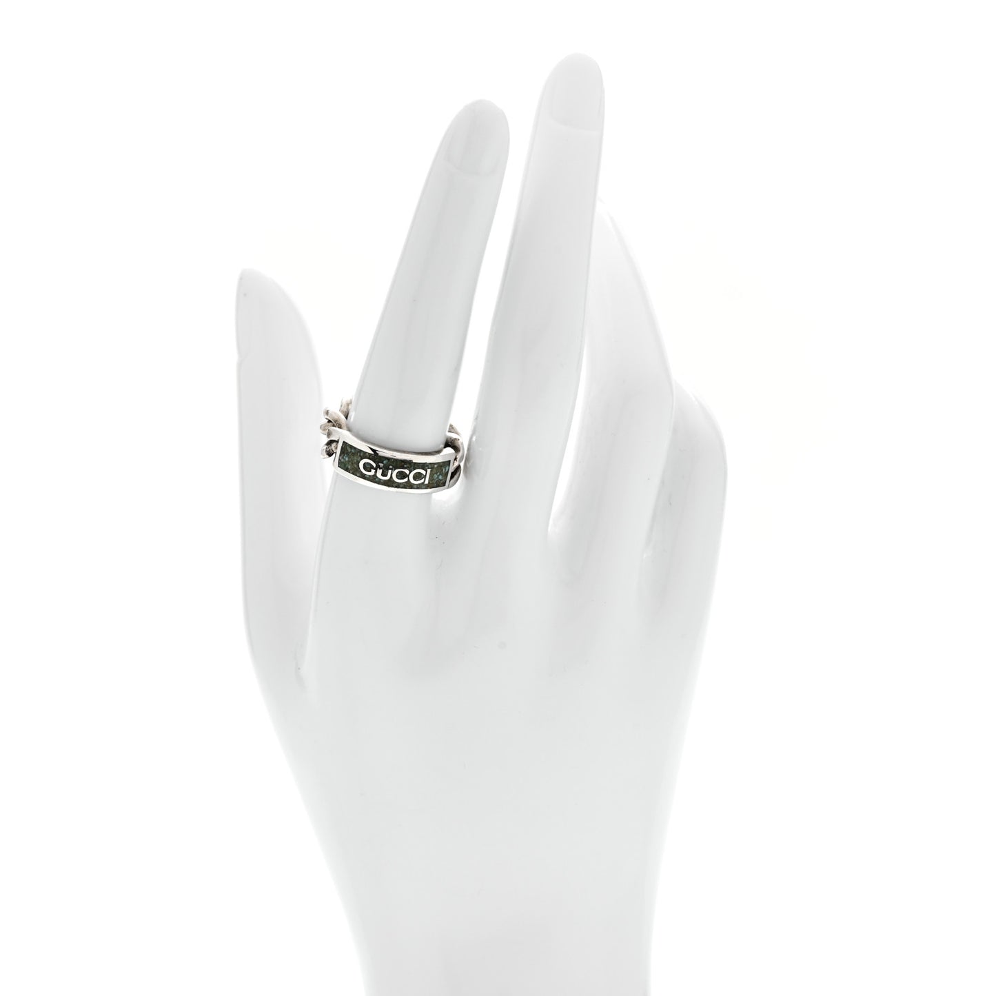 Sterling Silver Enamel Logo Chain Ring 53 6.5 Turquoise