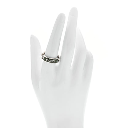 Gucci Sterling Silver Enamel Logo Chain Ring 53 6.5 Turquoise 2 of 6