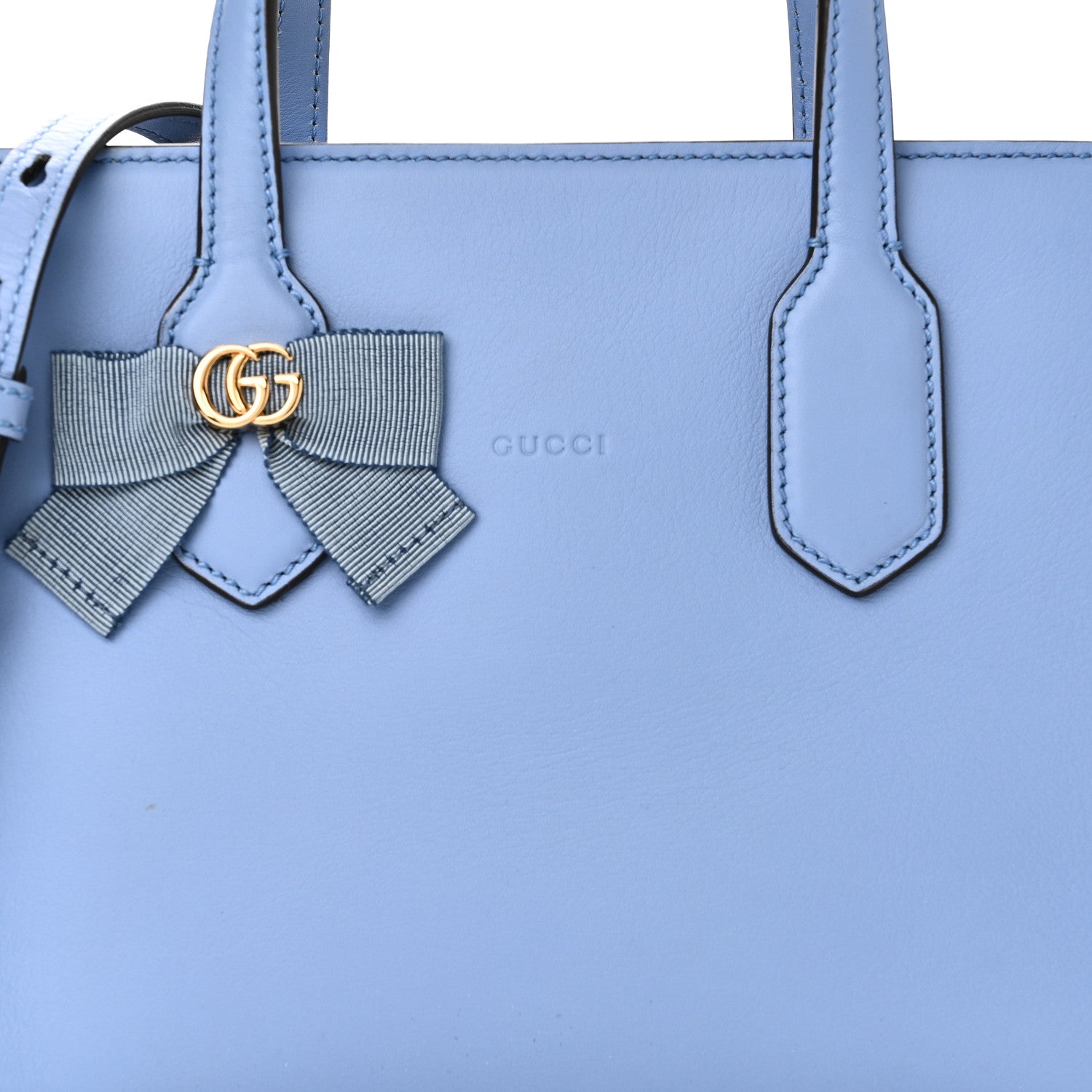 Gucci Calfskin Marmont Ribbon Top Handle Bag Blue 9 of 11