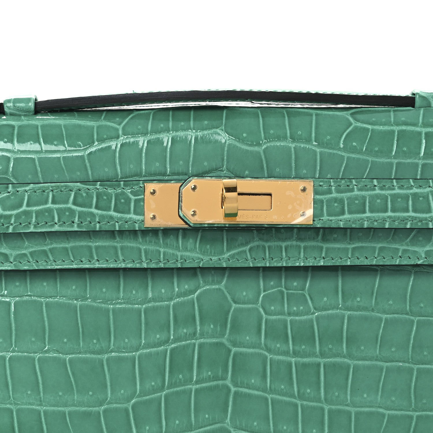 Hermes Shiny Porosus Crocodile Kelly Cut Pochette Vert Jade 8 of 12