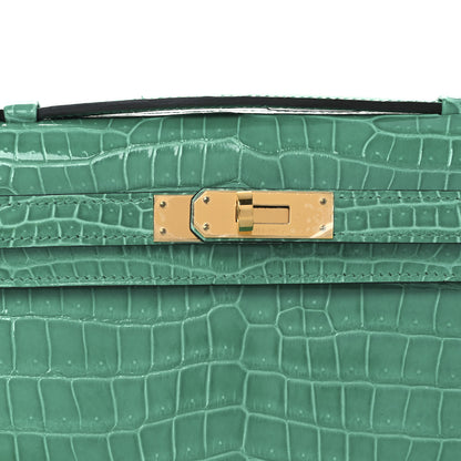 Hermes Shiny Porosus Crocodile Kelly Cut Pochette Vert Jade 8 of 12