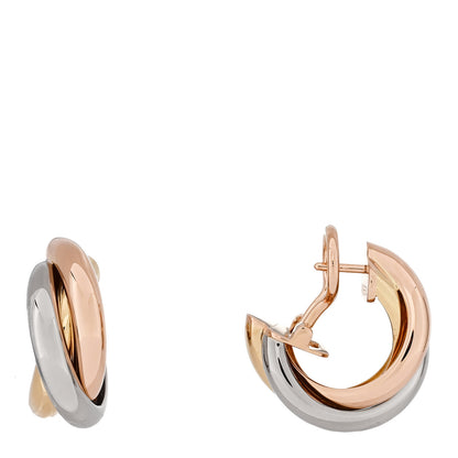 Cartier 18K Pink Yellow White Gold Classic Trinity Hoop Earrings 1 of 6