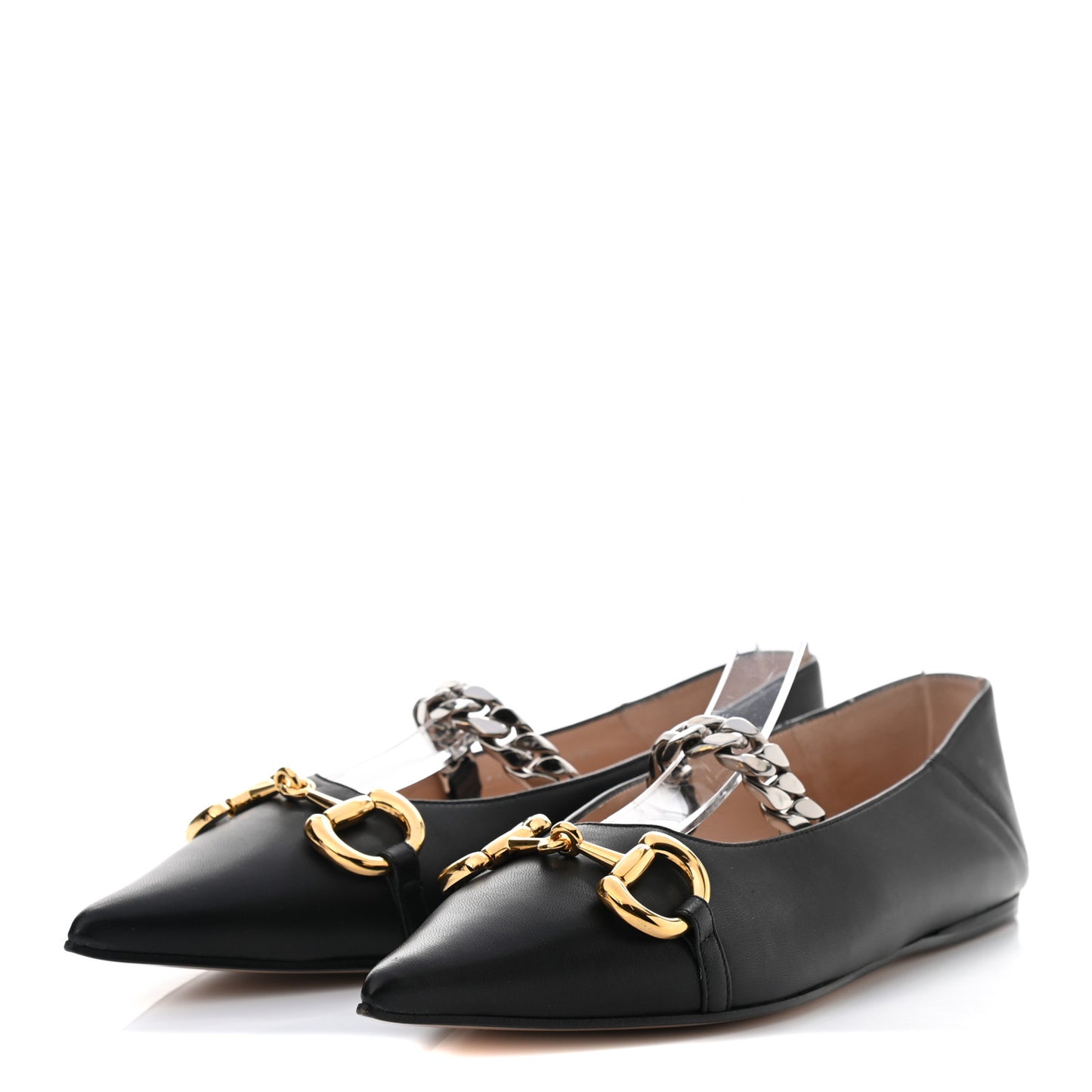 Nappa Deva Horsebit Chain Embellished Flats 39.5 Black