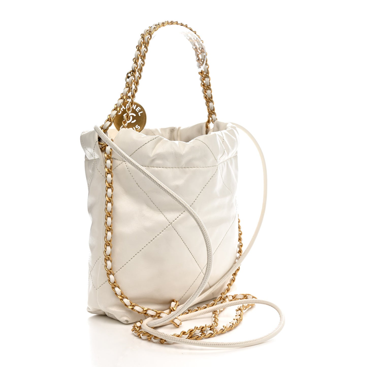 Shiny Calfskin Quilted Mini Chanel 22 White