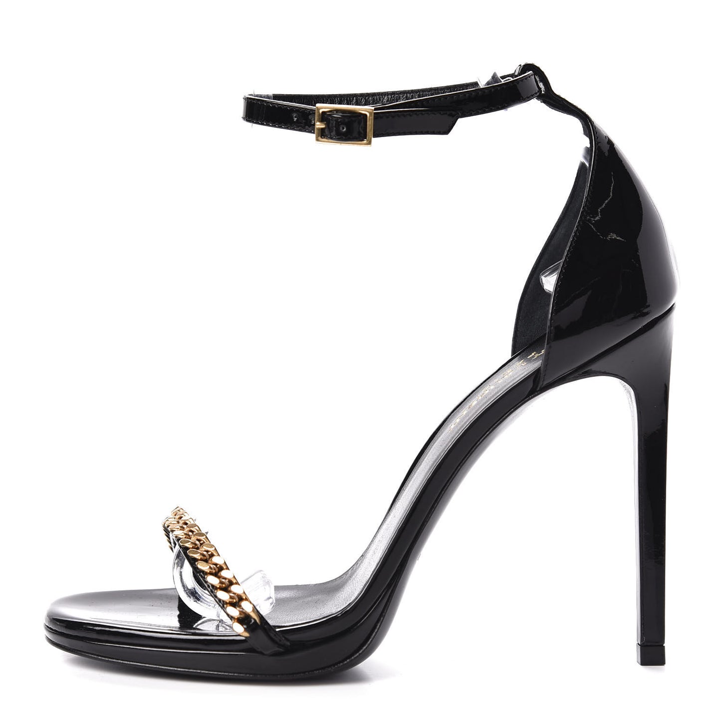 Patent Calfskin Chain Jane 110 Ankle Strap Sandals 37 Black