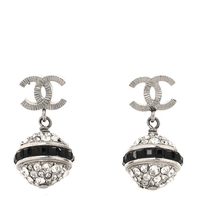 Chanel Crystal CC Drop Earrings Black Silver 1 of 4