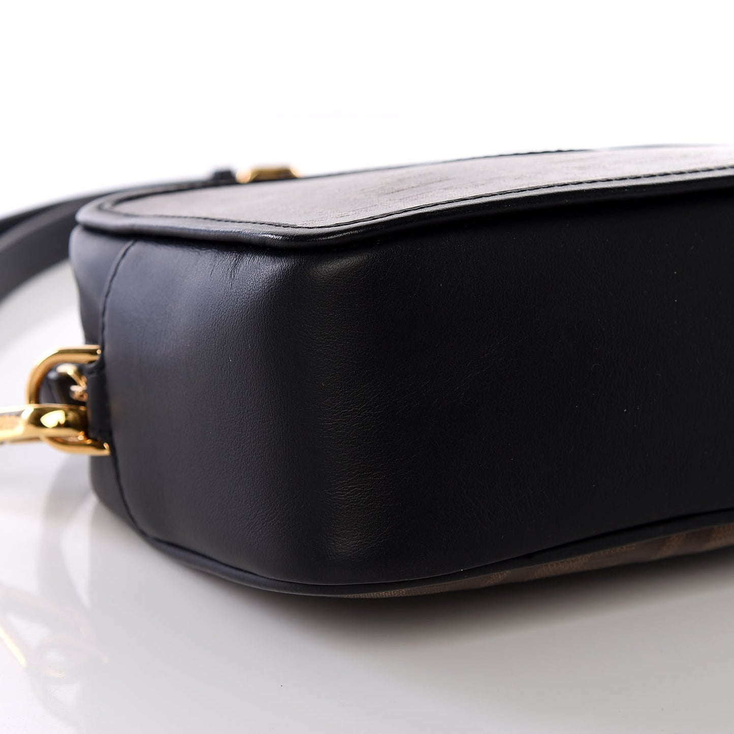 Glazed Fabric Vitello Century FF 1974 Stamp Patch Mini Camera Case Mogano Panna Black
