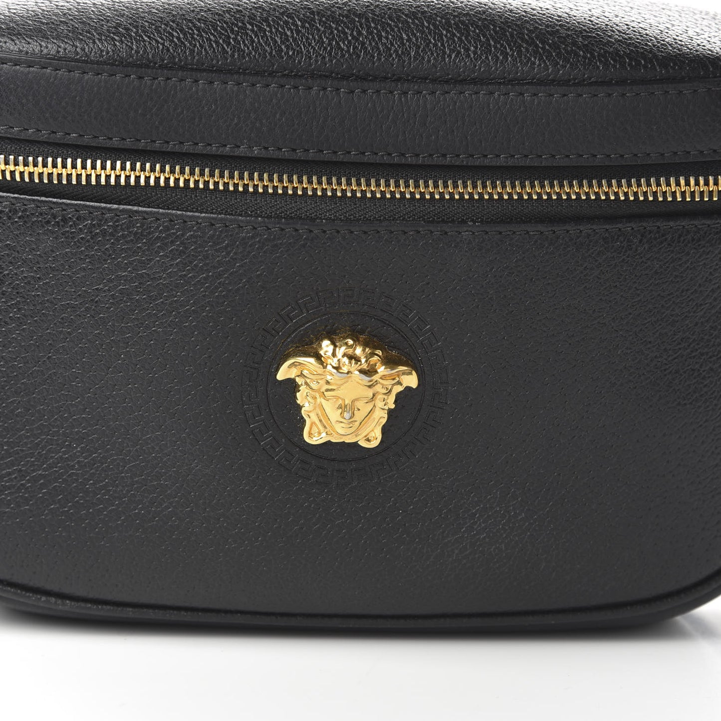 Grained Calfskin Medusa Belt Bag Black