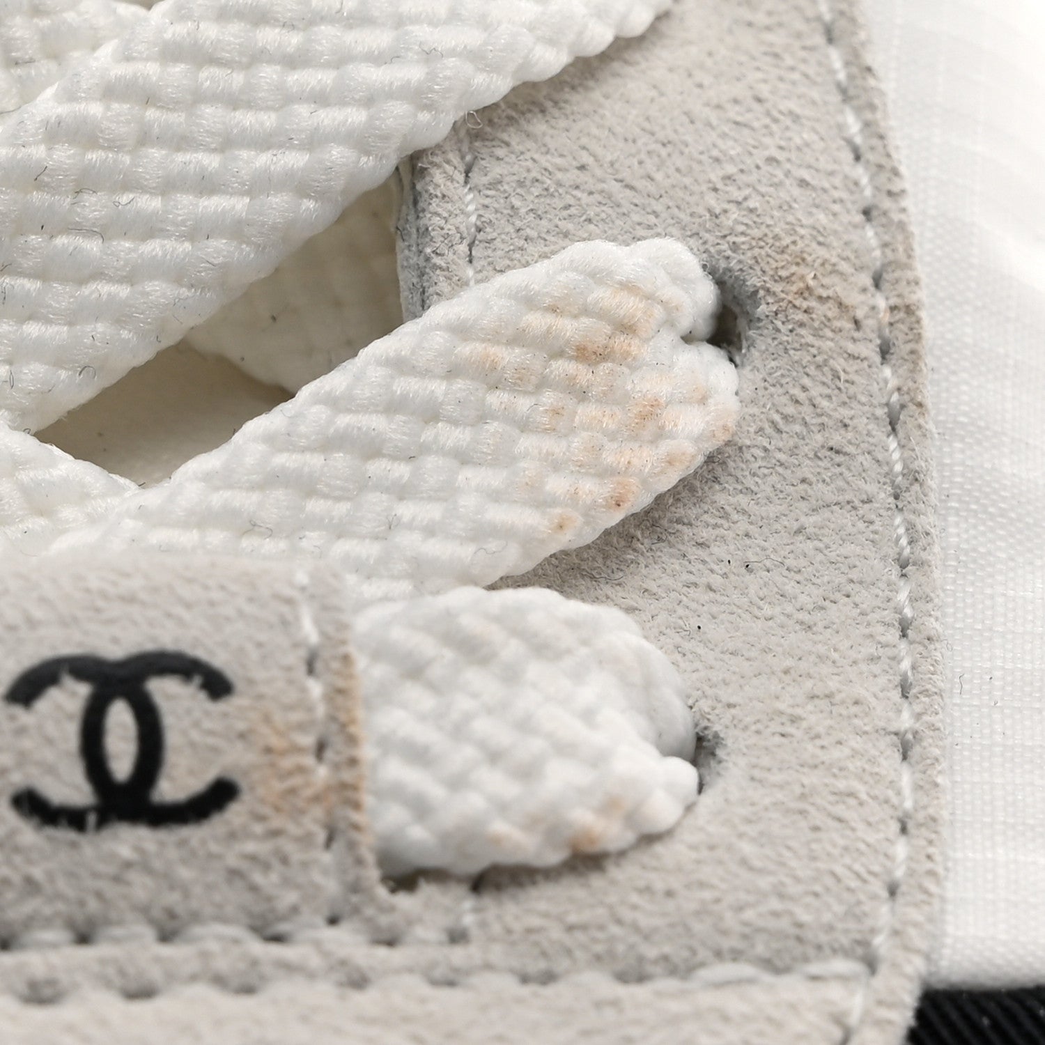 Chanel Nylon Suede Kidskin Calfskin Logo Sneakers 38 White Black 10 of 11