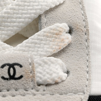 Chanel Nylon Suede Kidskin Calfskin Logo Sneakers 38 White Black 10 of 11
