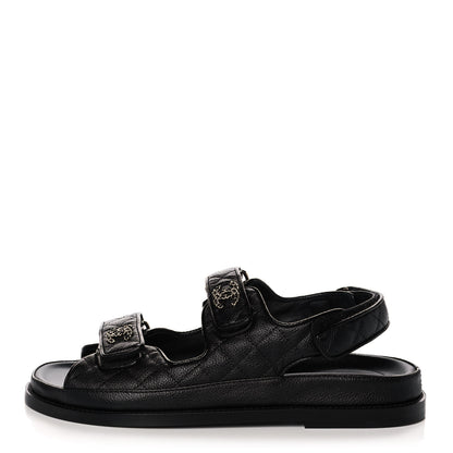 Chanel Grained Calfskin Velcro Dad Sandals 38.5 Black 1 of 12