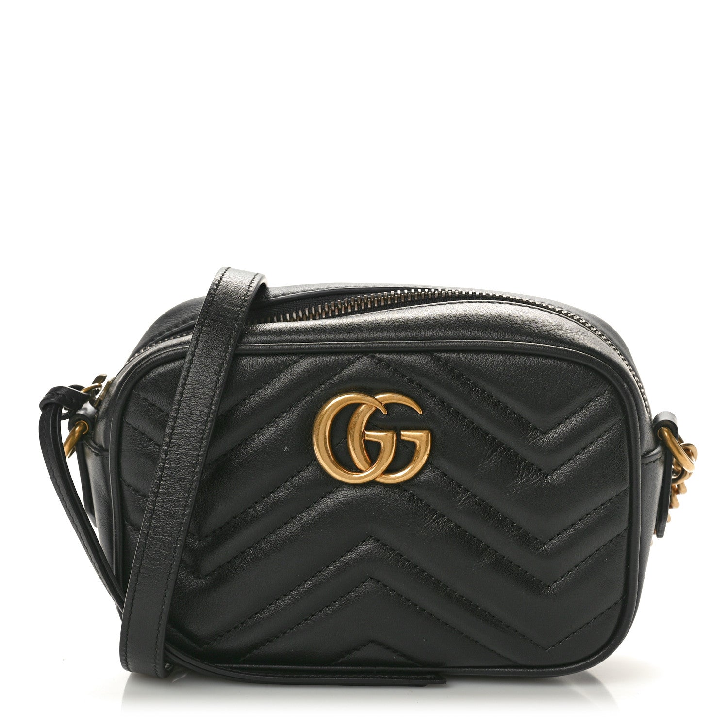 Gucci Calfskin Matelasse Mini GG Marmont Chain Shoulder Bag Black 1 of 10