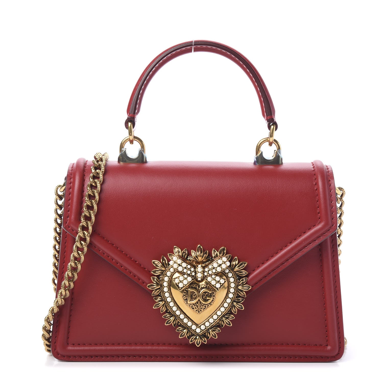 Dolce & Gabbana Smooth Calfskin Small Devotion Envelope Top Handle Bag Red 1 of 9