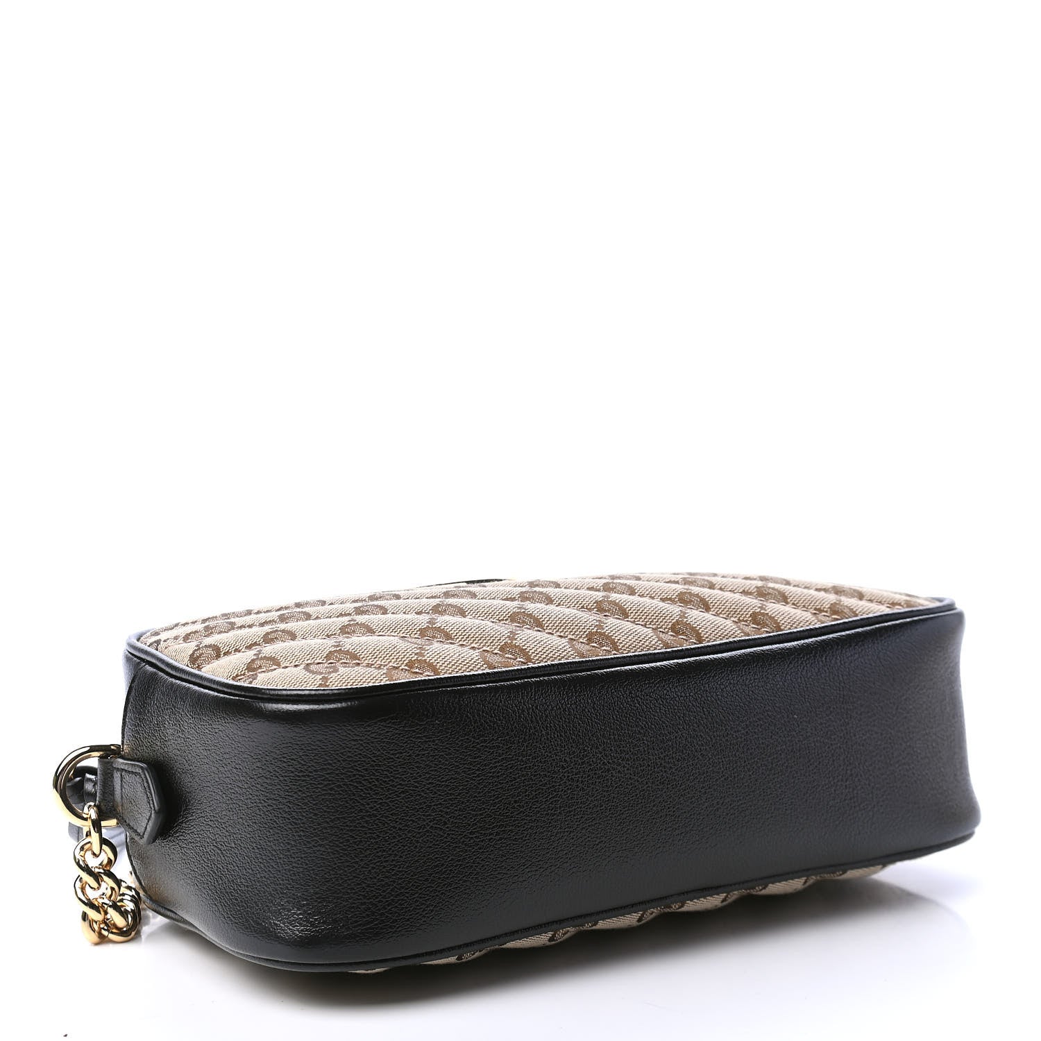 Gucci Monogram Matelasse Diagonal Small GG Marmont Chain Shoulder Bag Beige Black 3 of 4