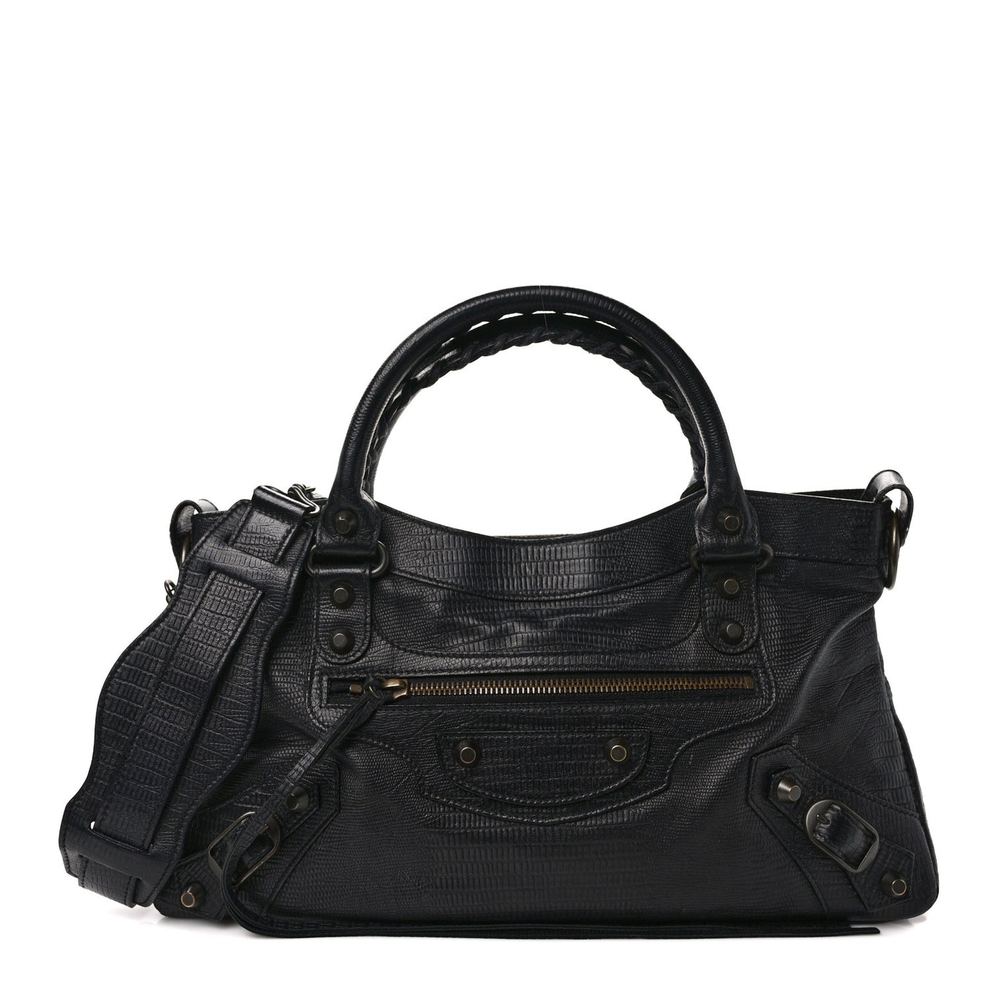 Calfskin Lizard Embossed Classic Hardware First Black