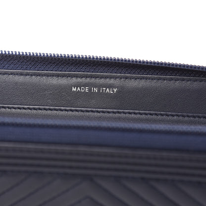 Chanel Lambskin Chevron Zip Around Boy Wallet Blue 7 of 9