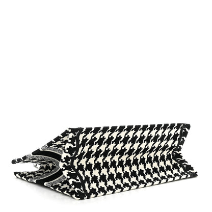 Christian Dior Canvas Macro Houndstooth Embroidered Medium Book Tote Black White 4 of 10