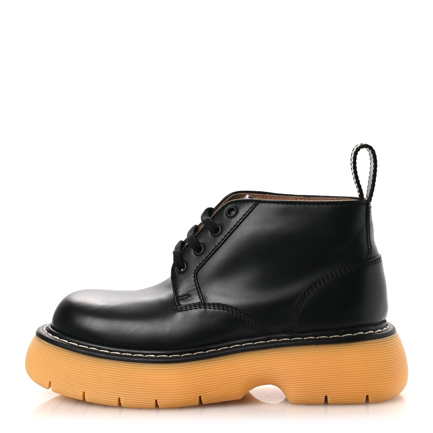 Bottega Veneta Calfskin Bounce Lace Up Ankle Boots All 38 Black Natural Rubber 1 of 11