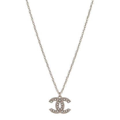 Chanel Crystal Pearl CC Pendant Necklace Silver 1 of 6