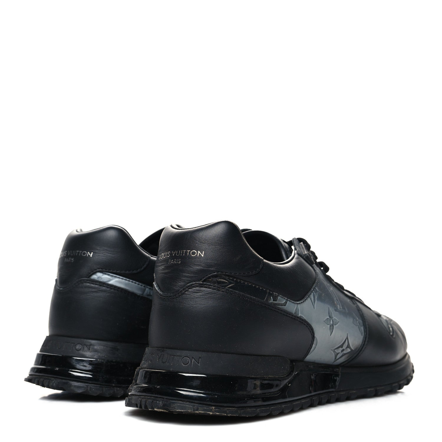 Louis Vuitton Iridescent Textile Monogram Calfskin Mens Run Away Sneakers 9 Black 4 of 8
