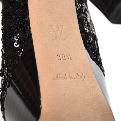Louis Vuitton Sequin Peep Toe Tall Boots 38.5 Black 6 of 9