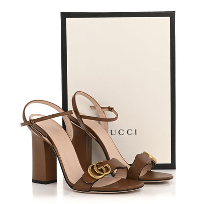 Gucci Lifford Calfskin GG Marmont Ankle Wrap 105mm Sandals 40.5 Cognac 10 of 10