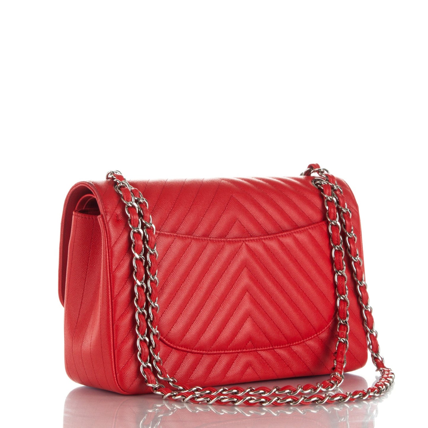 Caviar Chevron Quilted Jumbo Double Flap Red