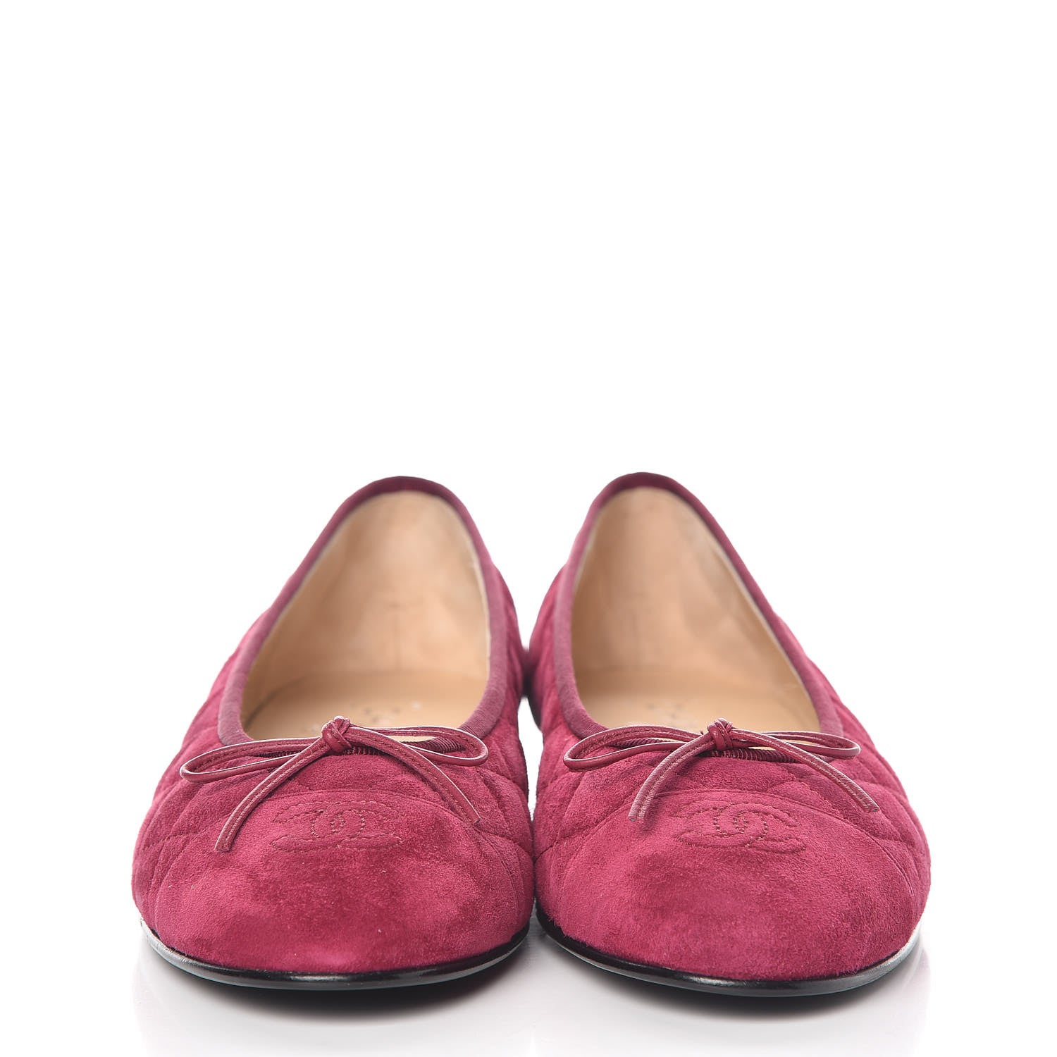 Chanel Suede Calfskin Quilted Cap Toe CC Ballerina Flats 42 Dark Pink 2 of 9