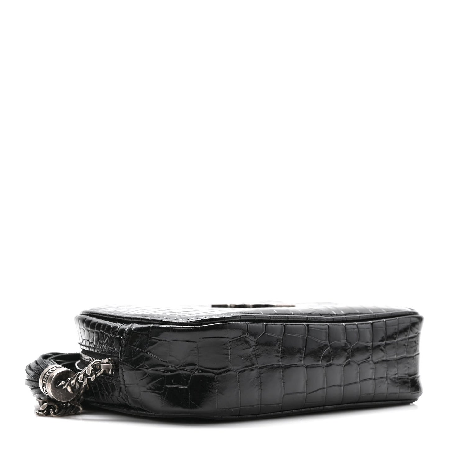 Calfskin Crocodile Embossed Monogram Mini Lou Camera Bag Black