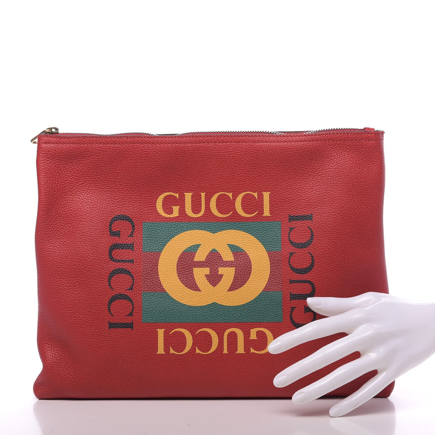 Pebbled Calfskin Medium Logo Portfolio Clutch Hibiscus Red