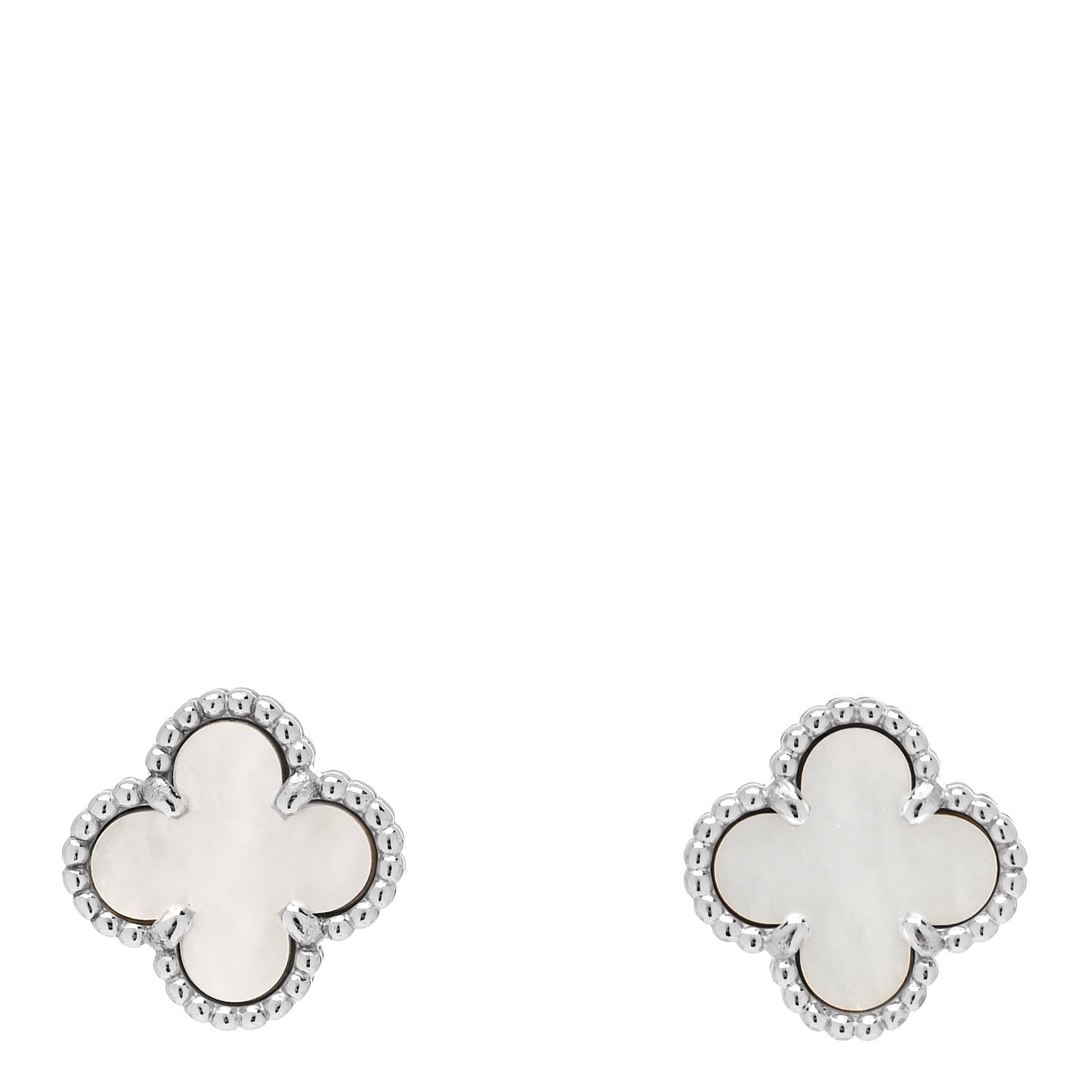 Van Cleef & Arpels 18K White Gold Mother of Pearl Sweet Alhambra Earrings 1 of 5