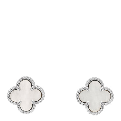 Van Cleef & Arpels 18K White Gold Mother of Pearl Sweet Alhambra Earrings 1 of 5
