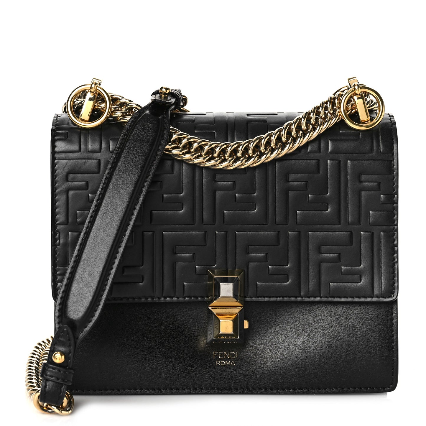 Vitello Liberty FF 1974 Embossed Small Kan I Shoulder Bag Black