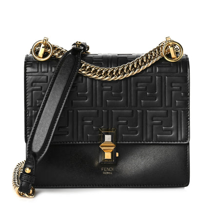 Fendi Vitello Liberty FF 1974 Embossed Small Kan I Shoulder Bag Black 1 of 7