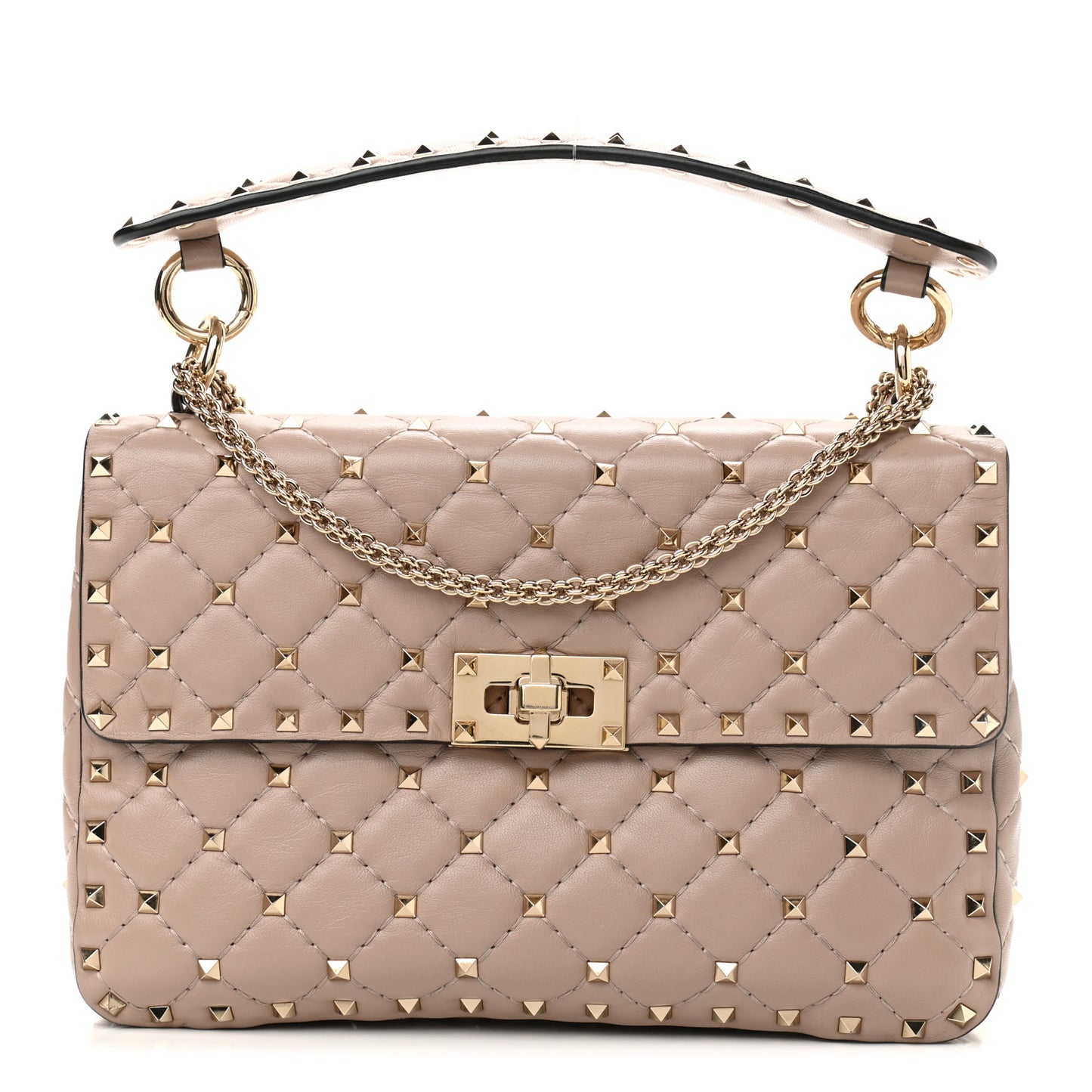 Nappa Medium Rockstud Spike Shoulder Bag Poudre