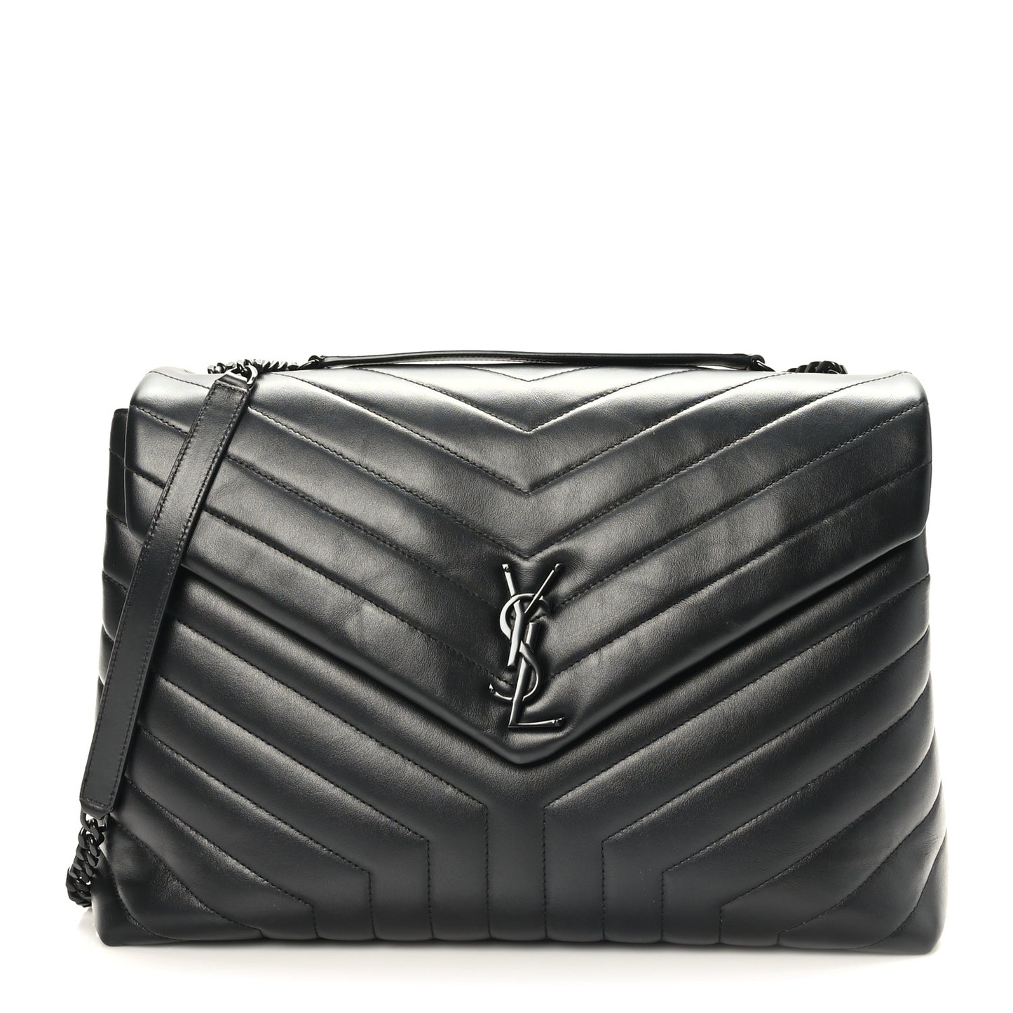 Calfskin Y Quilted Monogram Large Loulou Chain Satchel Black